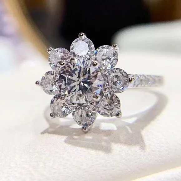 NEW 1 Carat Moissanite Flower Ring Sterling Silver